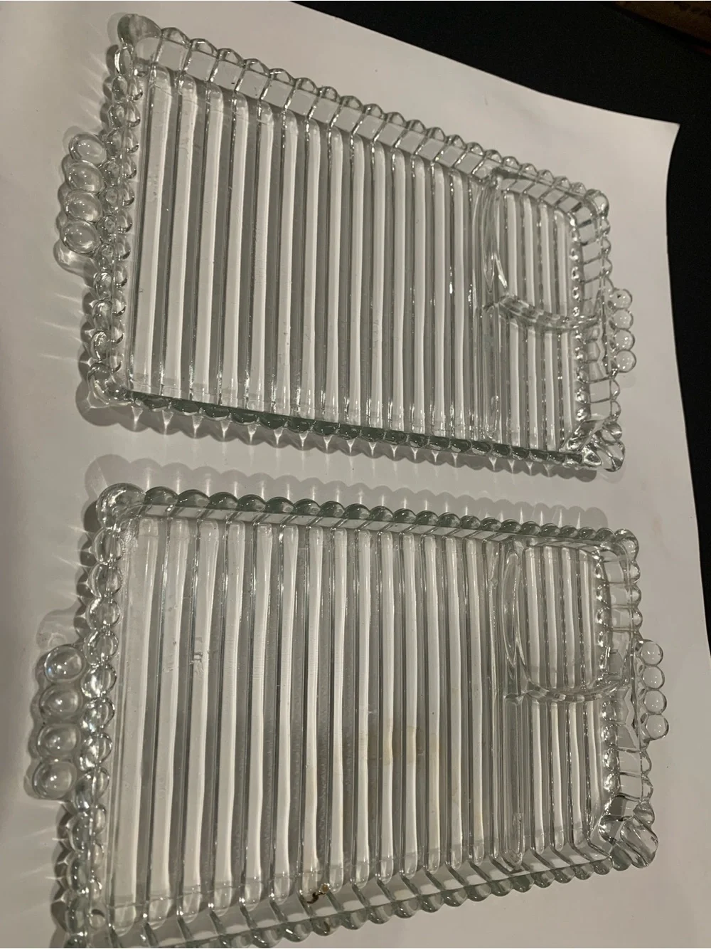 Clear Glass Rectangular Serving Tray with Ribbed Design - Set of 2